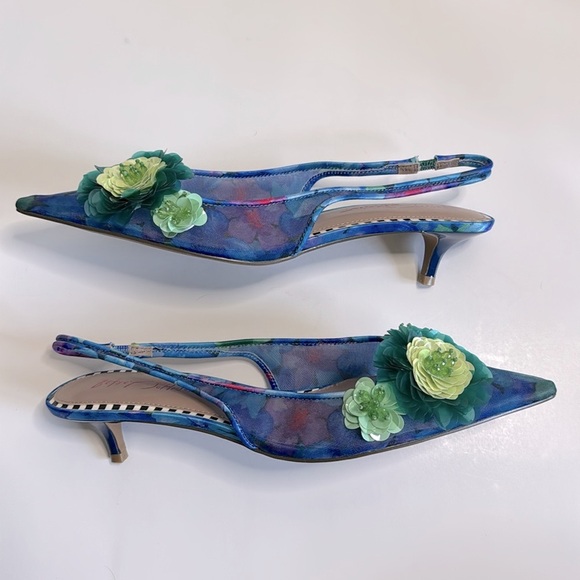 Betsey Johnson Blue Audree Floral Mesh Slingback Kitten Heels size 9 - Picture 4 of 8
